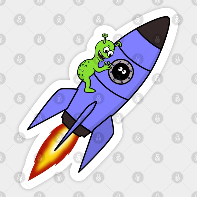 Alien on a rocket Sticker by AlKap